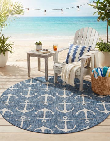 7' 10 x 7' 10 Easy-Clean Coastal Indoor / Outdoor Round Rug