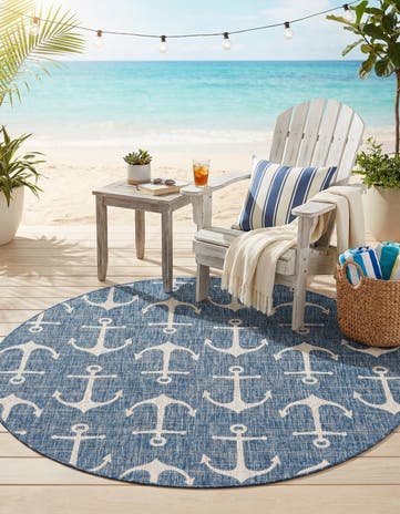 7' 10 x 7' 10 Easy-Clean Coastal Indoor / Outdoor Round Rug