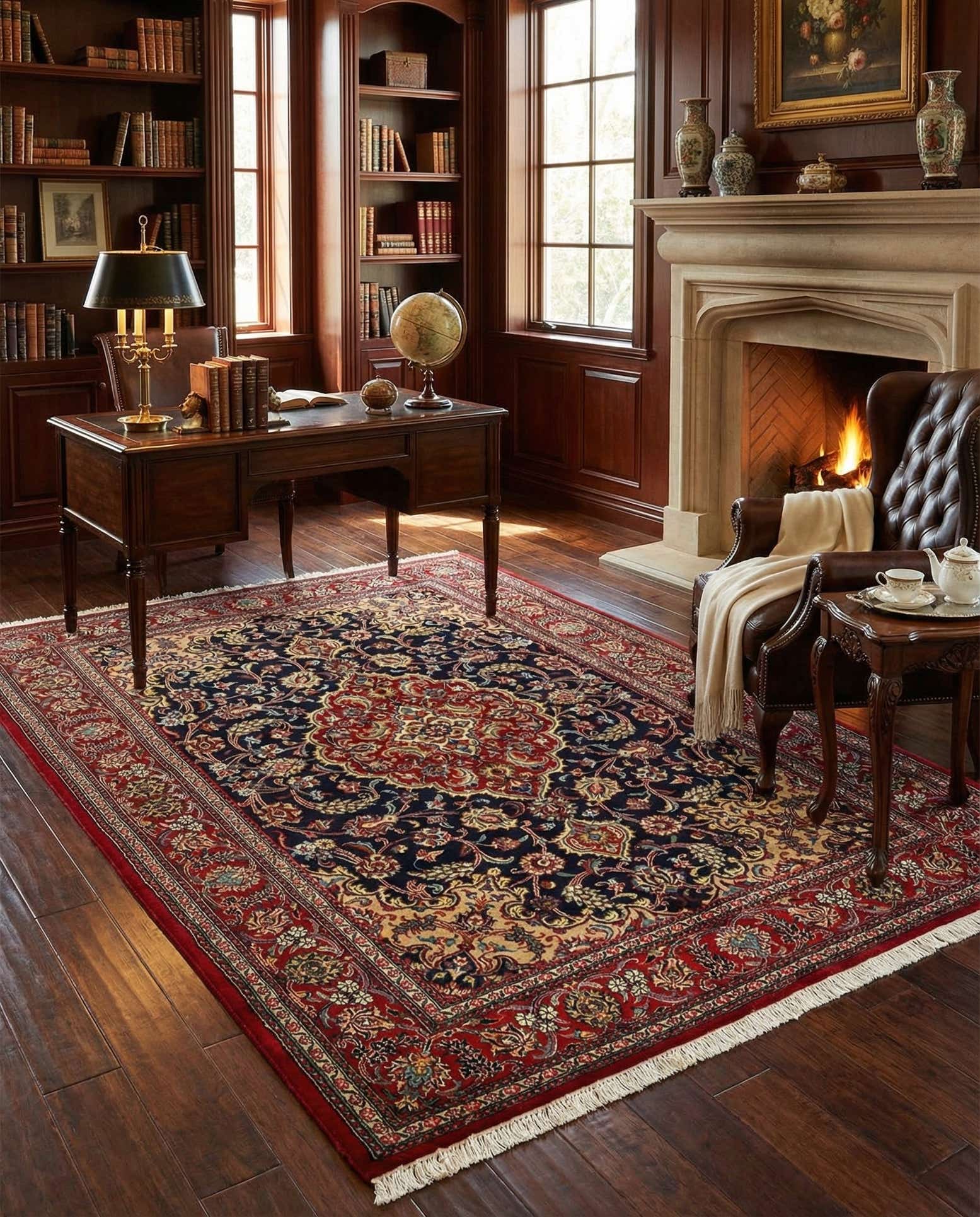 4' 9 x 7' 1 Hand Knotted Qom Persian Rug
