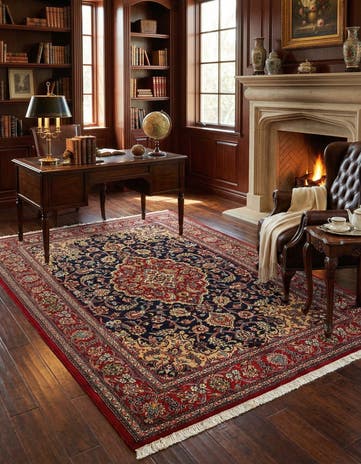 4' 9 x 7' 1 Hand Knotted Qom Persian Rug