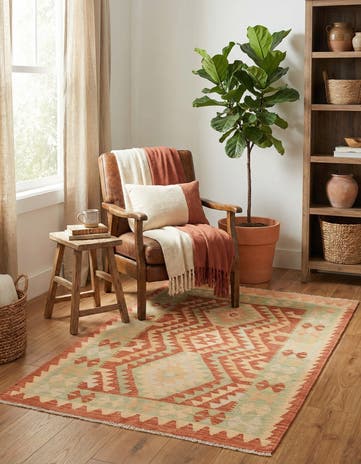 3' x 4' 9 Hand Woven Kilim Waziri Wool Rug