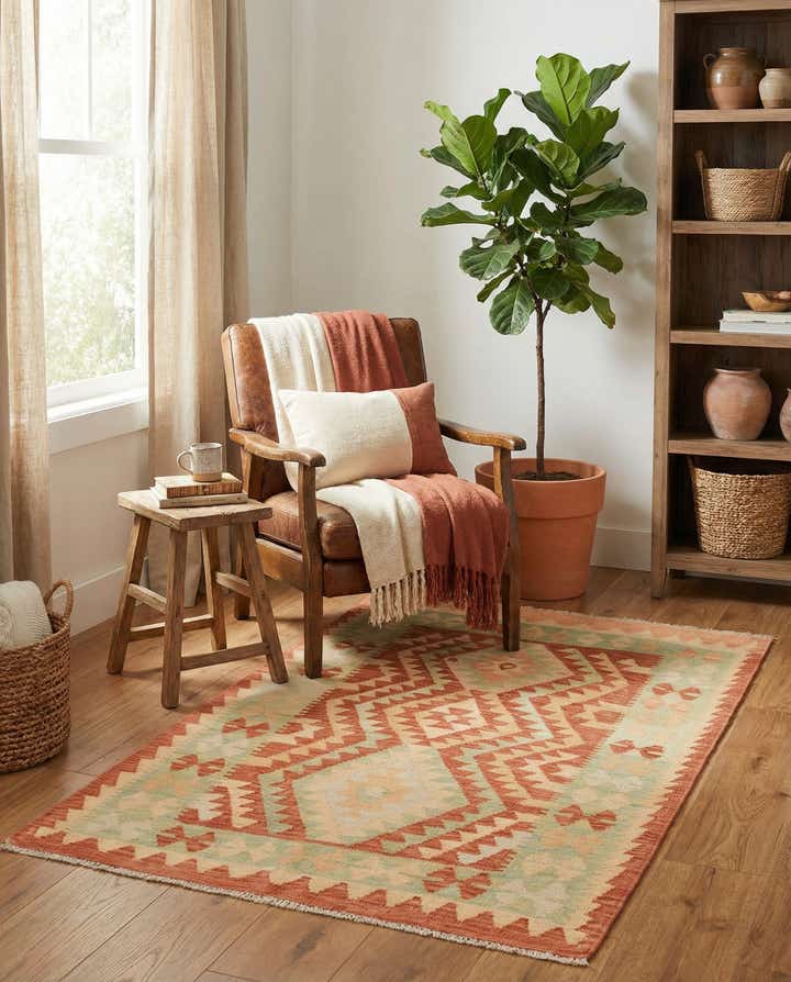 3' x 4' 9 Hand Woven Kilim Waziri Wool Rug