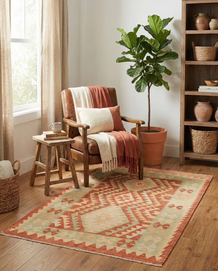 Detail image of 3' x 4' 9 Hand Woven Kilim Waziri Wool Rug