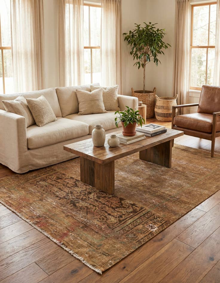 Detail image of 4' 2 x 6' 10  Hand Knotted Ultra Vintage Persian Wool Rug