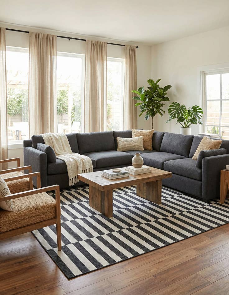 Detail image of 9' x 12'  Washable Striped Indoor / Outdoor Rug