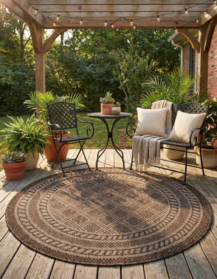 Detail image of  3' 3 x 3' 3  Washable Lattice Indoor / Outdoor Round Rug