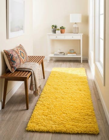 Tuscan Sun Yellow Solid Shag Runner Rug