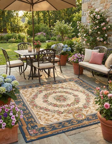 7' 10 x 7' 10 Easy-Clean Traditional Indoor / Outdoor Square Rug