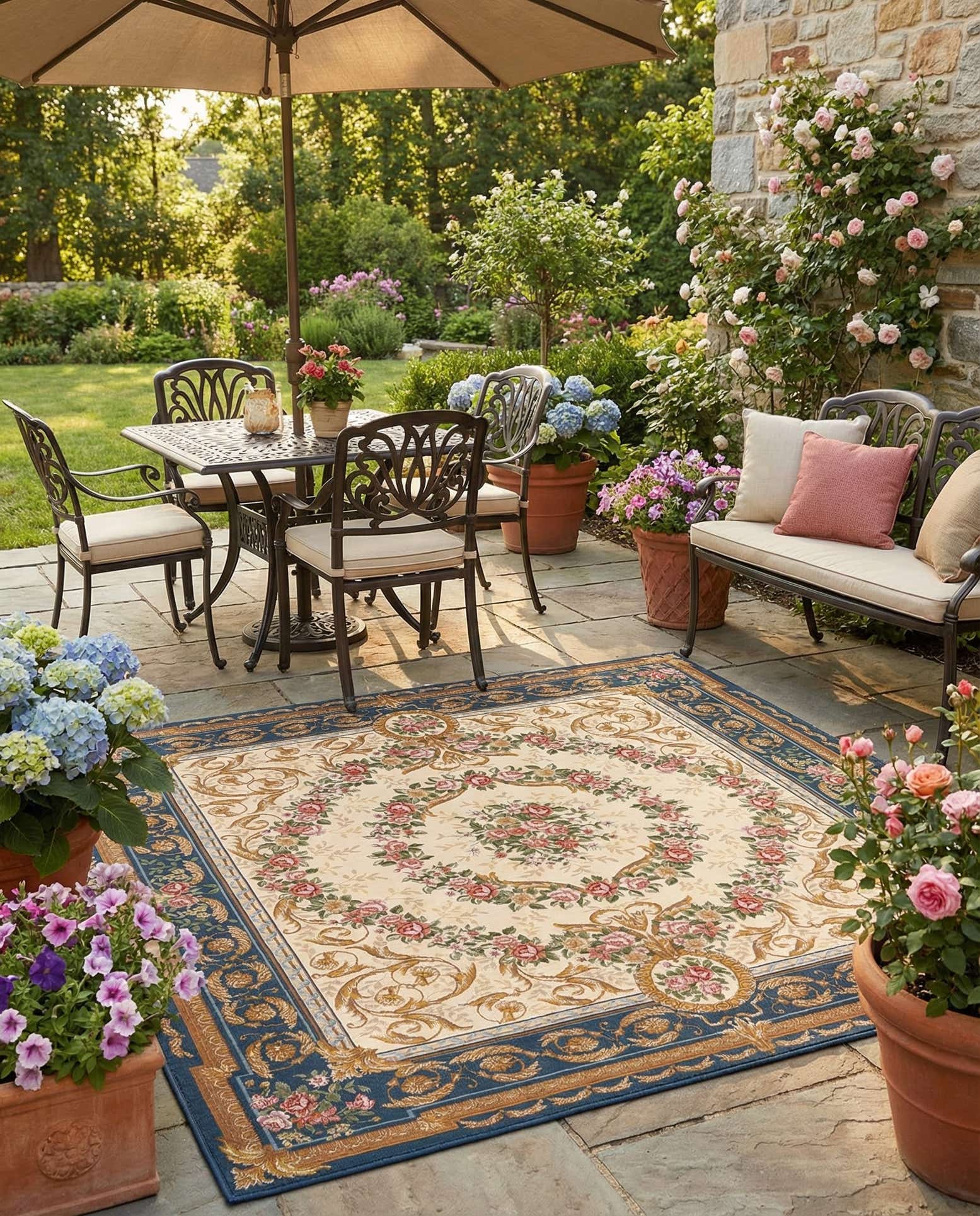 7' 10 x 7' 10 Easy-Clean Traditional Indoor / Outdoor Square Rug