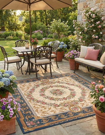 7' 10 x 7' 10 Easy-Clean Traditional Indoor / Outdoor Square Rug