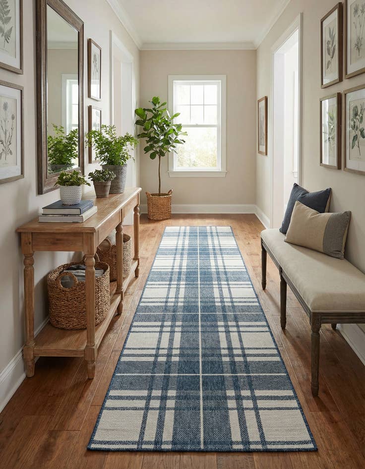 Detail image of 2' 7 x 12'  Washable Checkered Indoor / Outdoor Runner Rug