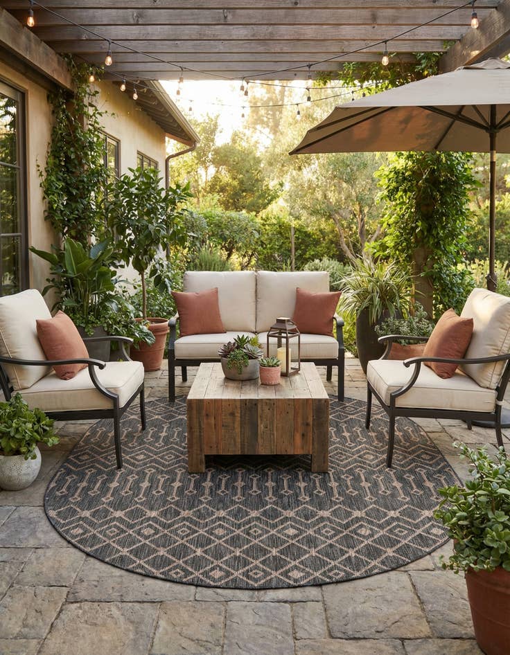 Detail image of 7' 10 x 10'  Washable Trellis Indoor / Outdoor Oval Rug