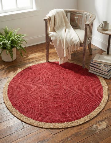Red Handmade Braided Jute Round Rug
