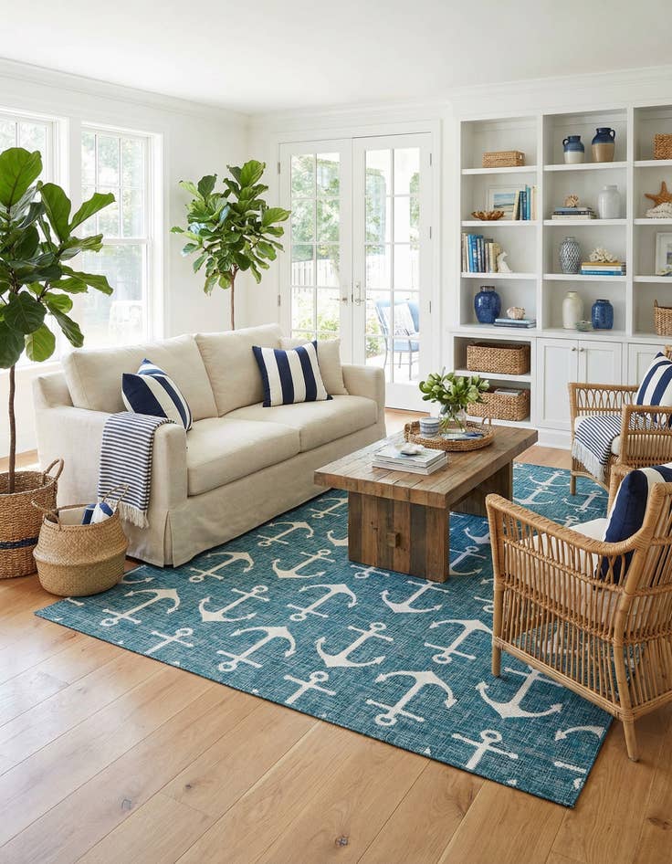 Detail image of 9' x 12'  Washable Coastal Indoor / Outdoor Rug