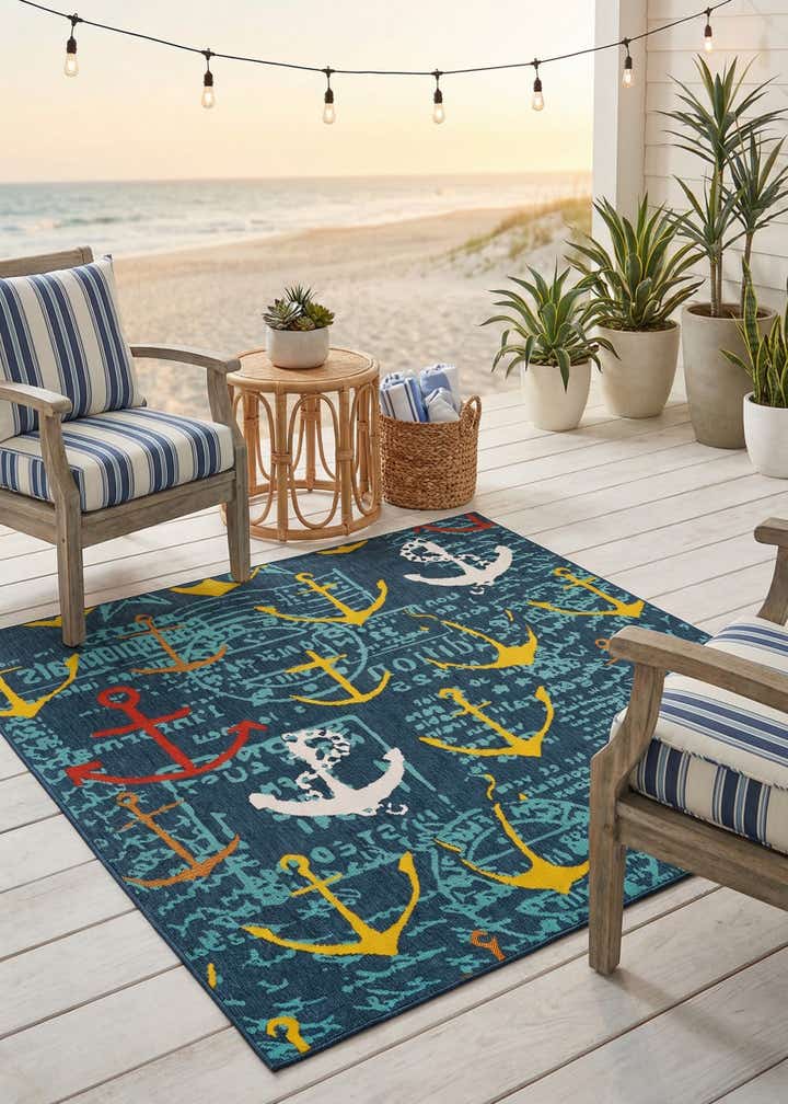 7' 10 x 7' 10 Easy-Clean Coastal Indoor / Outdoor Square Rug