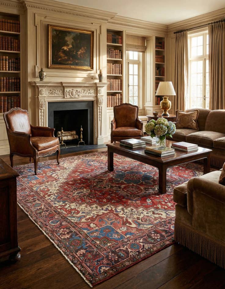 Detail image of  8' 2 x 11'  Hand Knotted Heriz Persian Wool Rug