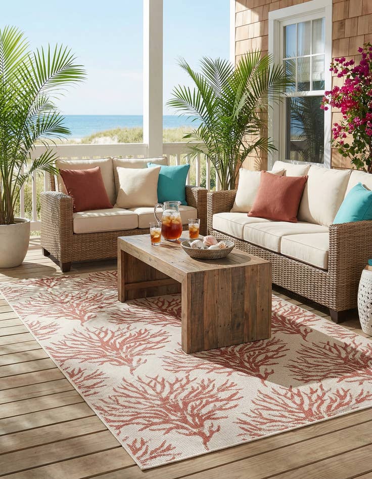 Detail image of 5' 3 x 7' 7  Washable Botanical Indoor / Outdoor Rug