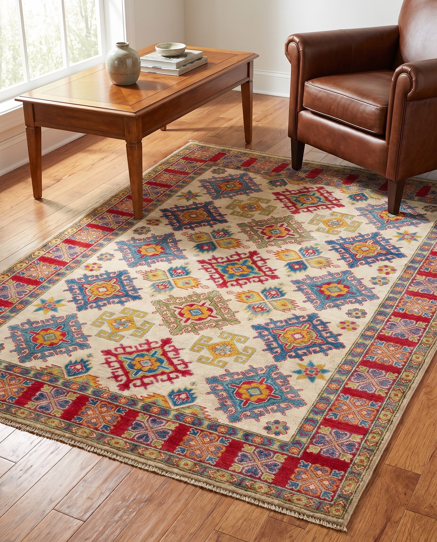 155cm x 210cm Noué main Kazak Tapis