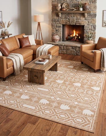 Teal Easy-Clean Southwestern Indoor / Outdoor Square Rug