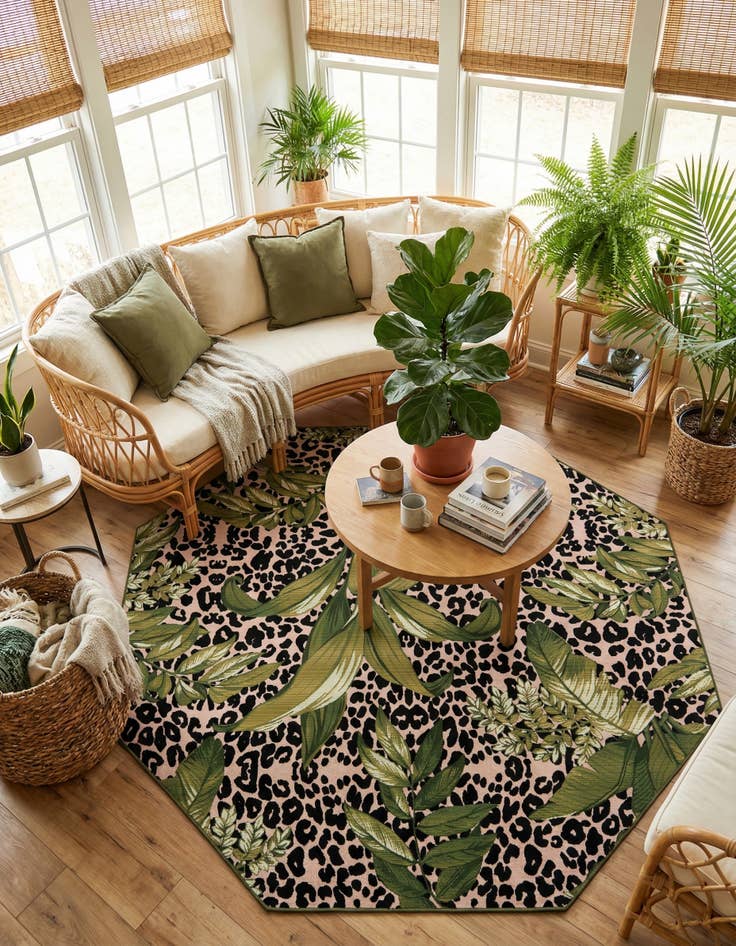 Detail image of 7' 10 x 7' 10 Easy-Clean Botanical Indoor / Outdoor Octagon Rug