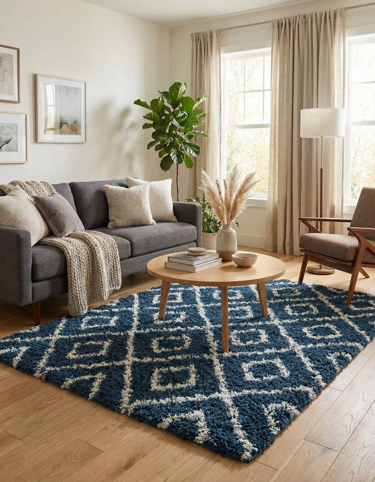 Detail image of  6' x 6' Lattice Shag Square Rug