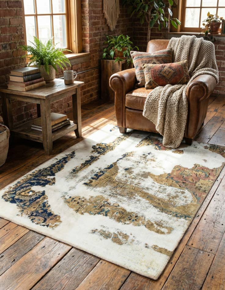 Detail image of  3' 5 x 4' 5  Hand Knotted Ultra Vintage Persian Wool Rug