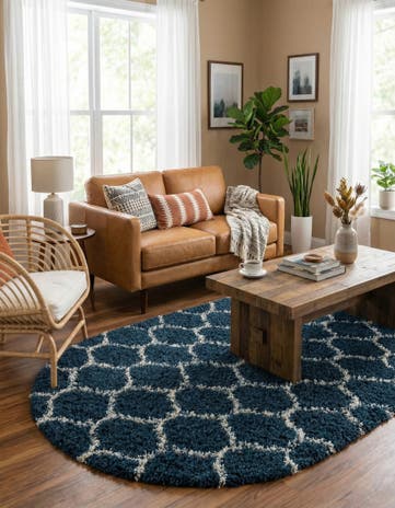 5' 3 x 8' Lattice Shag Oval Rug