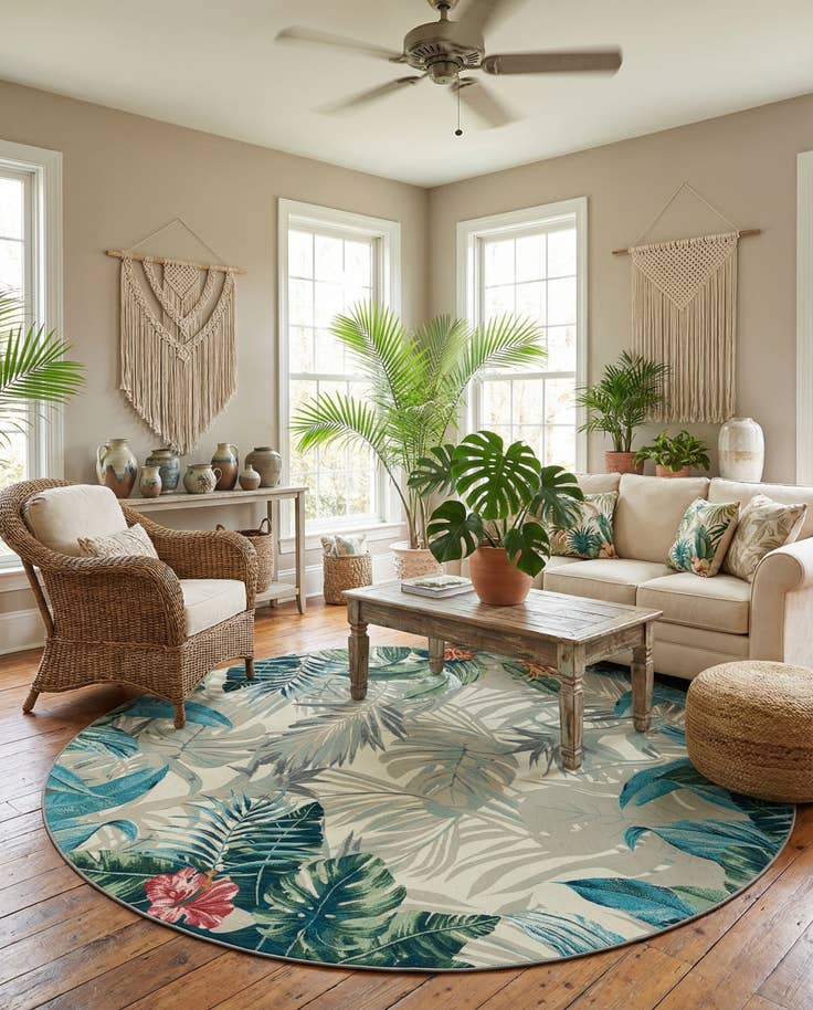 Detail image of 10' x 10' Easy-Clean Botanical Indoor / Outdoor Round Rug