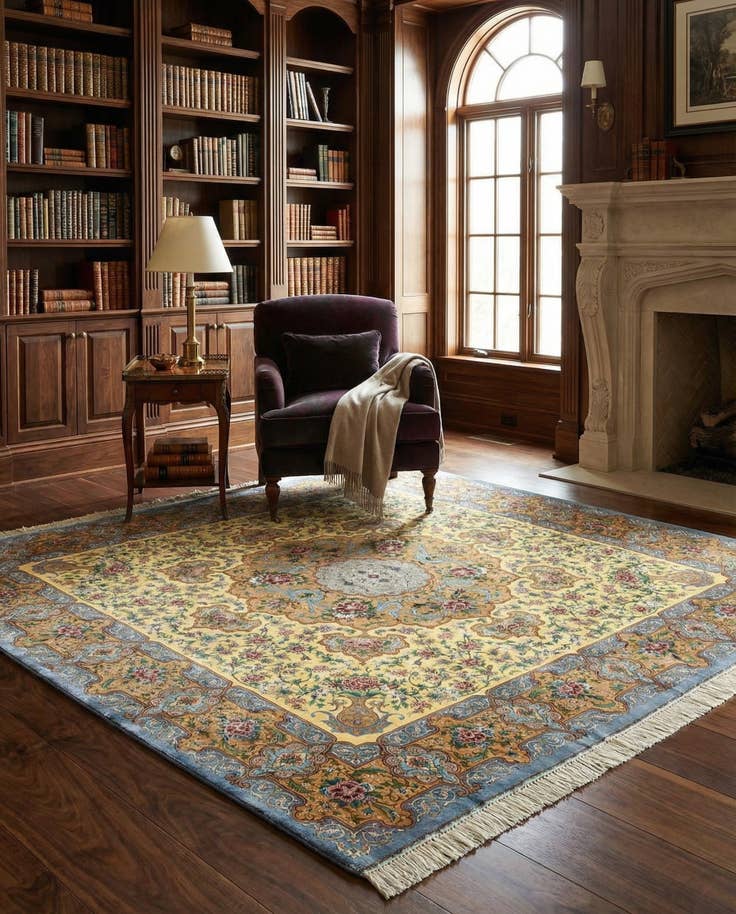 Detail image of 8' 2 x 8' 4 Hand Knotted Qom Silk Persian Square Rug