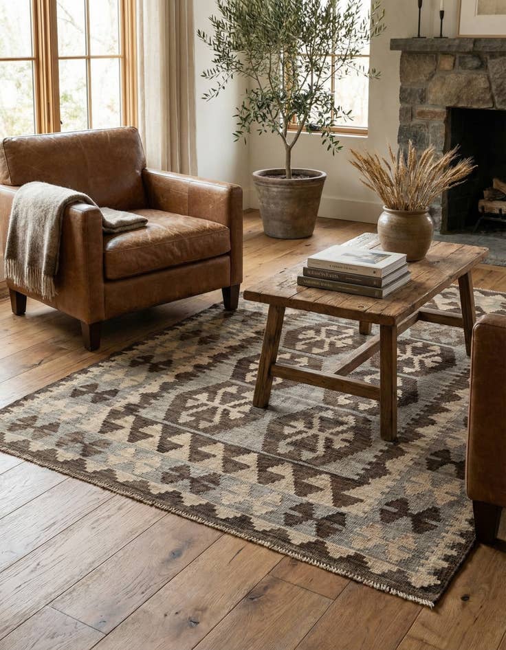 Detail image of  4' 4 x 6'  Hand Woven Kilim Maymana Wool Rug