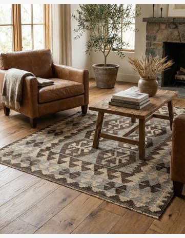 4' 4 x 6' Hand Woven Kilim Maymana Wool Rug