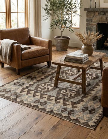 4' 4 x 6' Hand Woven Kilim Maymana Wool Rug