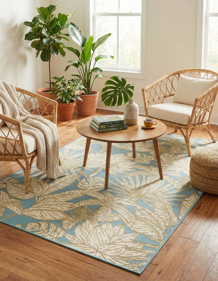Detail image of 5' x 8' Easy-Clean Botanical Indoor / Outdoor Rug