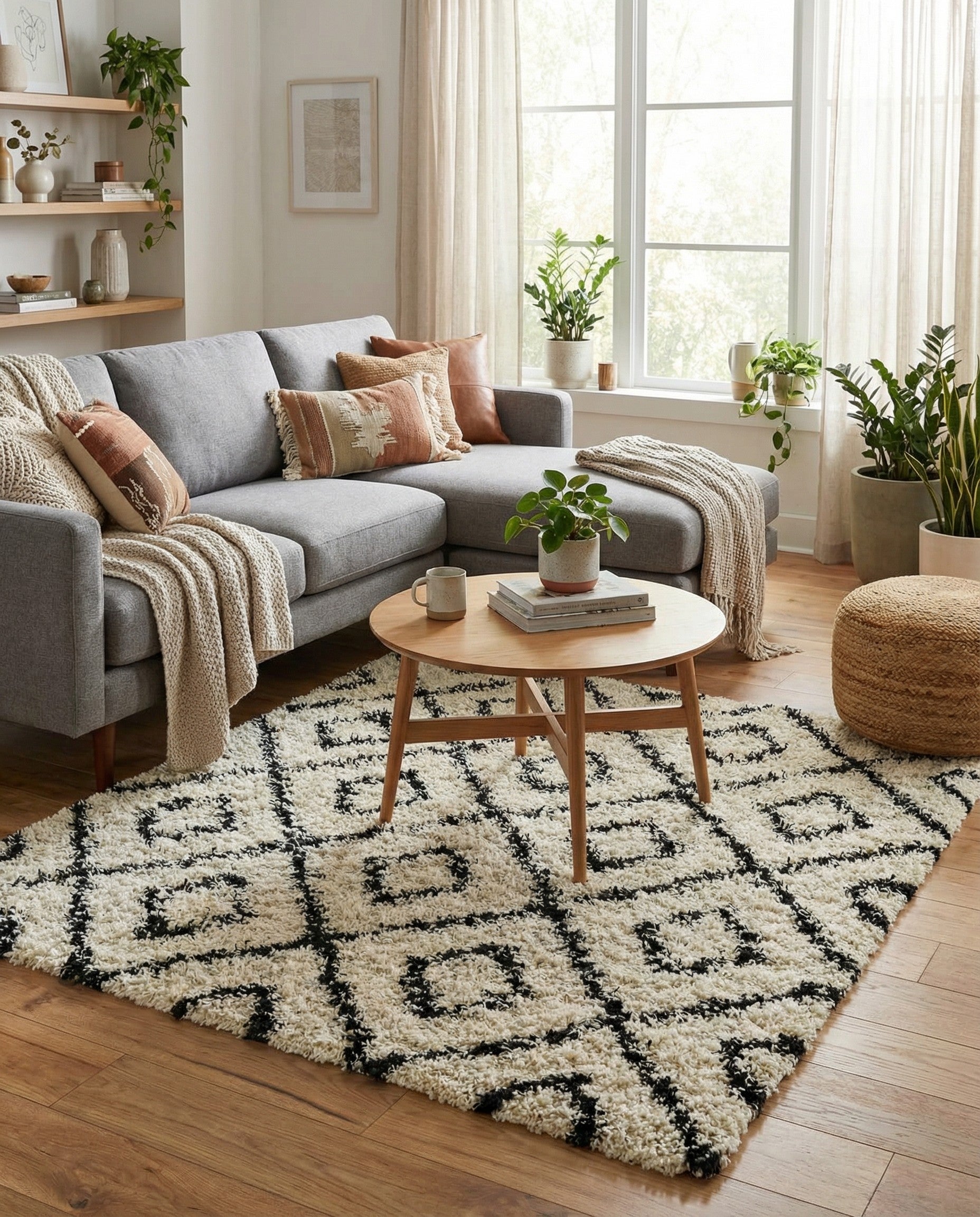  5' 3 x 5' 3 Lattice Shag Square Rug