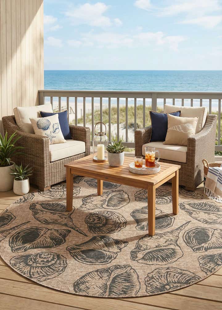 10' x 10' Easy-Clean Coastal Indoor / Outdoor Round Rug