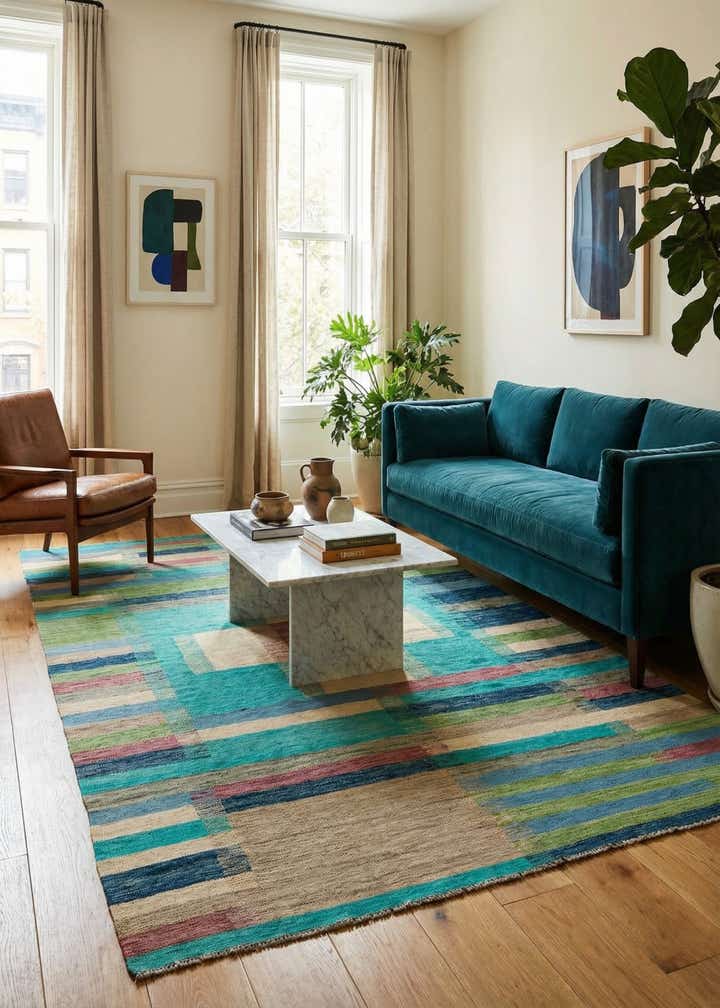 6' 8 x 9' 7 Hand Woven Kilim Modern Wool Rug