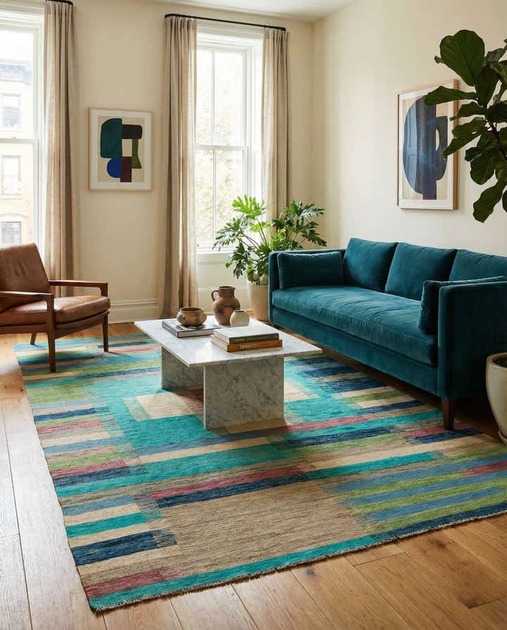 6' 8 x 9' 7 Hand Woven Kilim Modern Wool Rug