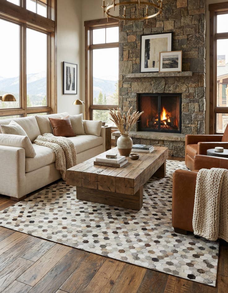 Detail image of 6' 8 x 10' Cowhide Stocks Rug