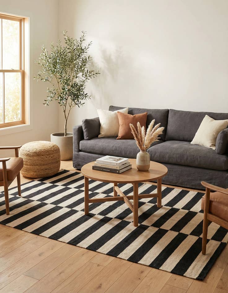 Detail image of 3' 4 x 4' 9  Hand Woven Kilim Modern Wool Rug