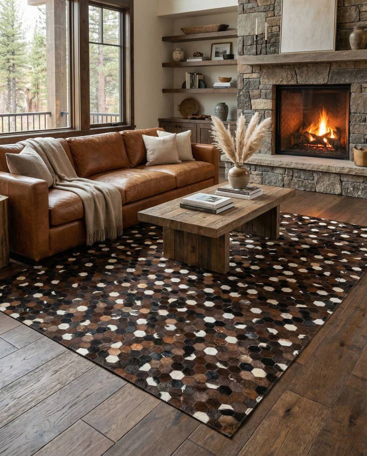 Detail image of 5' 1 x 8' Cowhide Leather Rug