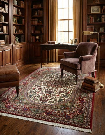 4' 7 x 7' 11 Hand Knotted Qom Persian Rug