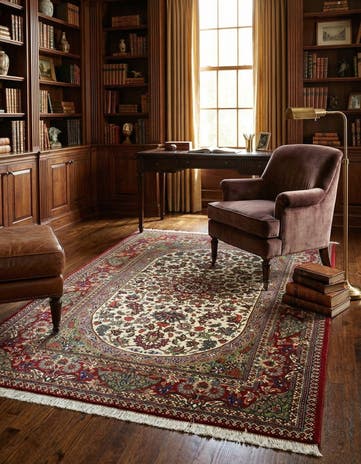 4' 7 x 7' 11 Hand Knotted Qom Persian Rug