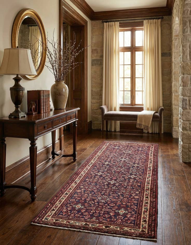 Detail image of  3' 10 x 9' 8  Hand Knotted Hossainabad Persian Wool Runner Rug