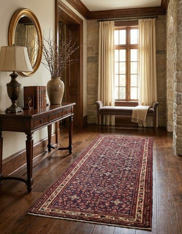3' 10 x 9' 8 Hand Knotted Hossainabad Persian Wool Runner Rug
