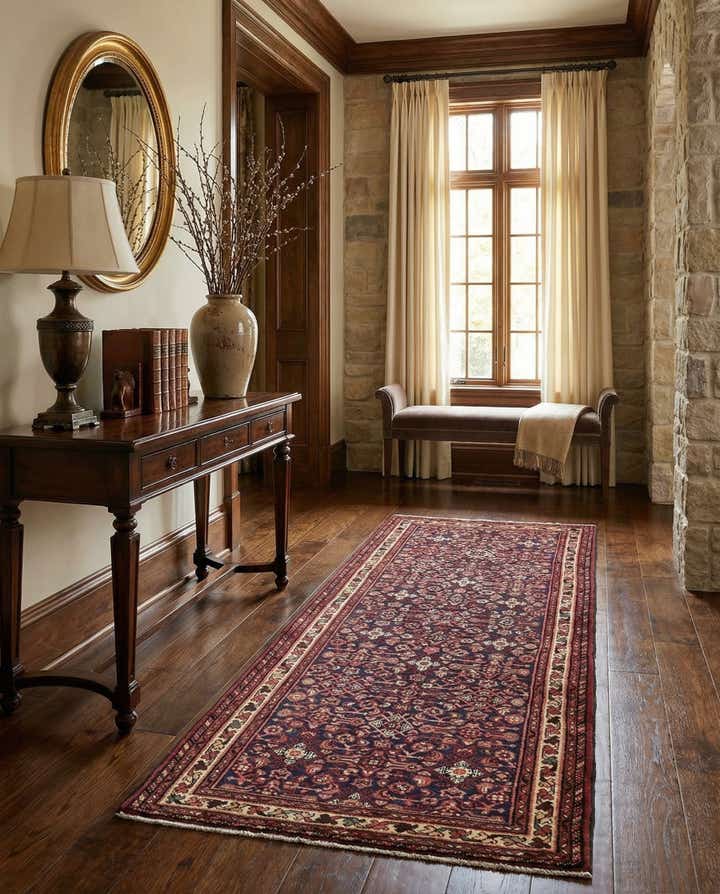 3' 10 x 9' 8 Hand Knotted Hossainabad Persian Wool Runner Rug