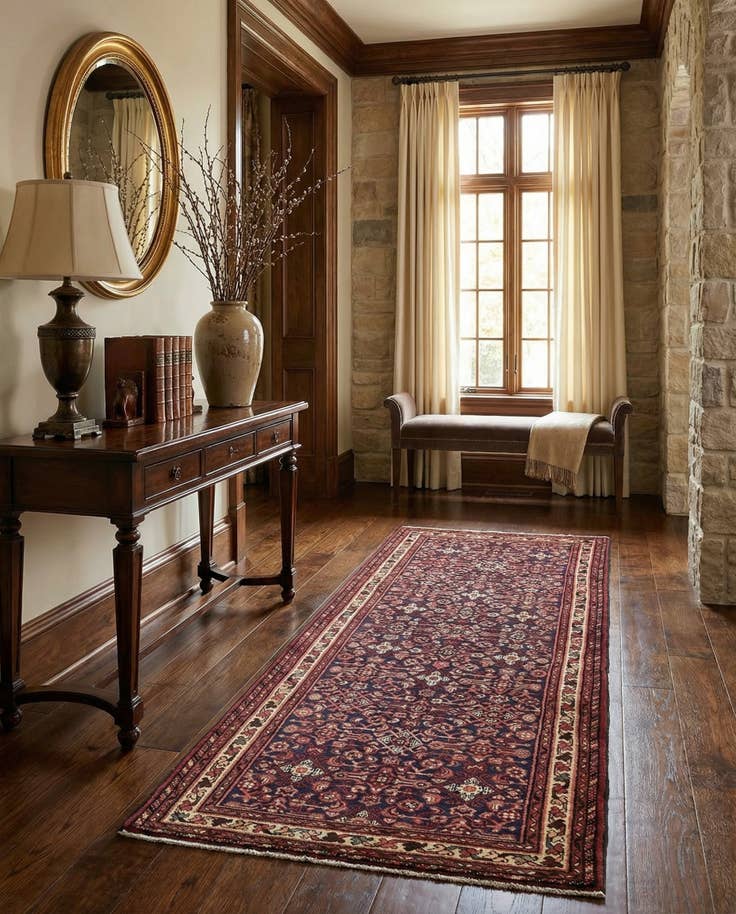 Detail image of 3' 10 x 9' 8 Hand Knotted Hossainabad Persian Wool Runner Rug