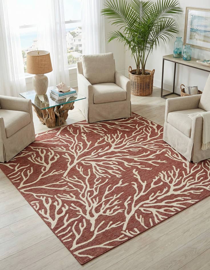 Detail image of  7' 10 x 7' 10  Washable Coastal Indoor / Outdoor Square Rug