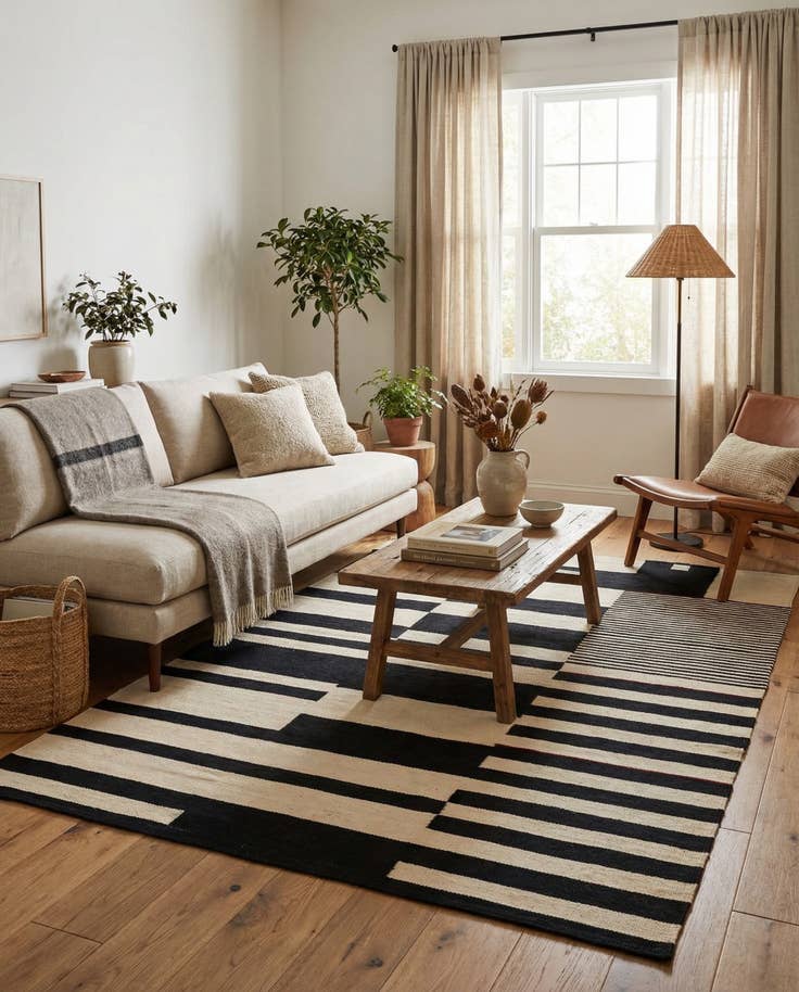 Detail image of 4' 10 x 6' 5 Hand Woven Kilim Modern Wool Rug