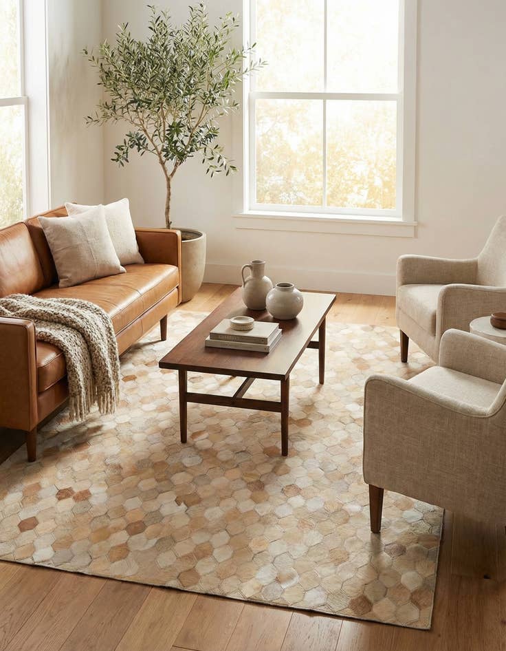 Detail image of 4' x 5' 11 Cowhide Stocks Rug