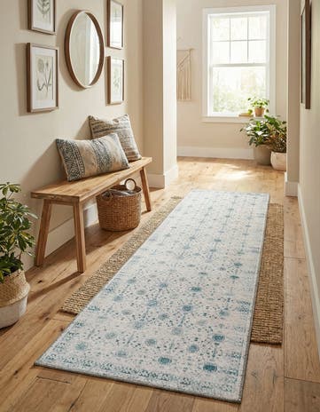 Ivory Washable Timeless Runner Rug